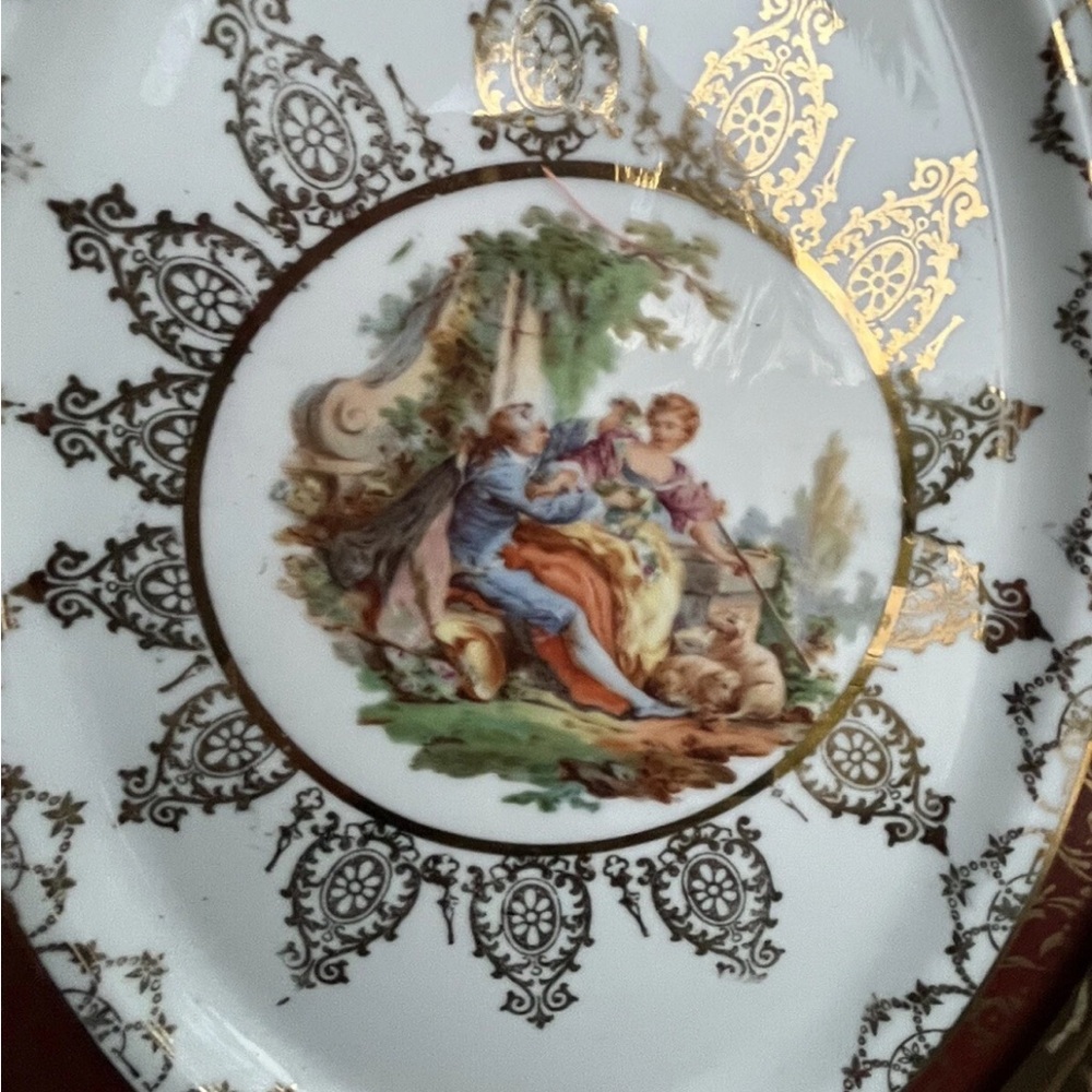 2 Atlas China 22 Karat Gold Serving Plate Platter Wood Framed Art Tall Vintage - Picture 10 of 13
